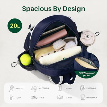 Tennis Bag for Women & Men Sling Crossbody Backpack 2-Racket Waterproof Pocket & Fence Hook Racket Bags Suitable for Pickleball Tennis Badminton - color: Navy