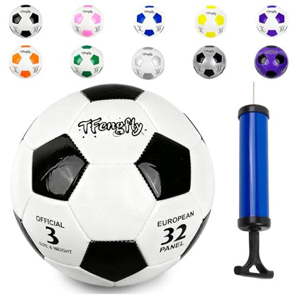 Soccer Ball Size 3 with Pump Needle, Size 3 Trainning Classic White Black Thicker PU Tight Weaved Suitable for Youth Boy League Game Trainning - color: White+Black