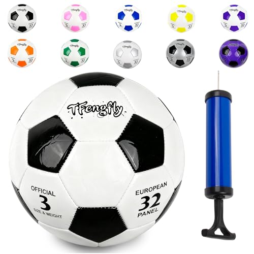 Soccer Ball Size 3 with Pump Needle, Size 3 Trainning Classic White Black Thicker PU Tight Weaved Suitable for Youth Boy League Game Trainning - color: White+Black