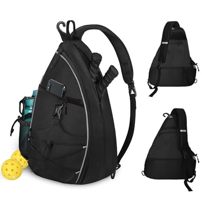 WOLT Pickleball Bag,Crossbody Sling Bags for Women Men,Pickleball Backpack with Fence Hook for Tennis, Racketball - color: Black