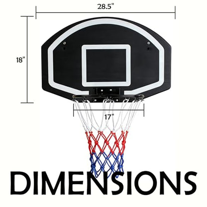 Rakon 18" Replacement Basketball Rim Wall Mount Hoop Hand-Crank Backboard Mounted for Indoor/Outdoor Classic Basketball Court, Teens, Adults, Schools, Parks - color: Square Black