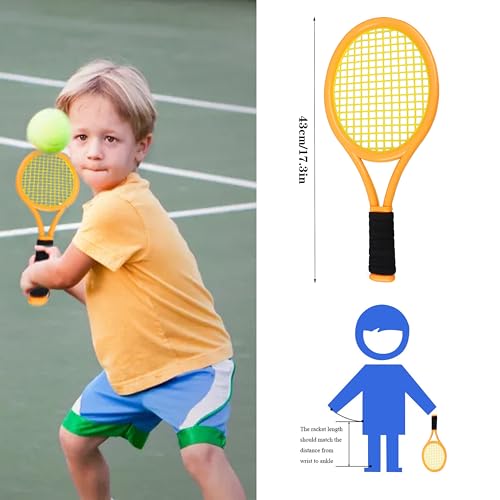 Kids Tennis Racket for Baby,Child and Kids Age 3~15,Toddler Tennis Racket Set Including 4 Shuttlecocks,2 Tennis Balls,2 Foam Balls and 1 Carrying Bag - color: Orange&Green