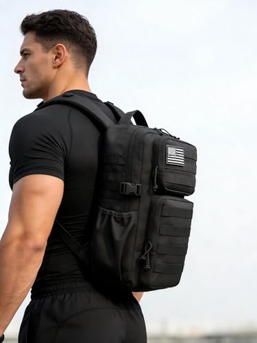 Wotony Military Tactical Backpack for Men Waterproof Daypack 3 Day Assault Pack Molle Bag with Water Bottle Holder - color: Black, size: 30L