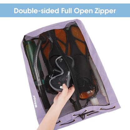 WANDF Swim Bag Mesh Drawstring Backpack Beach Backpack for Swimming, Gym, and Workout Gear - color: Purple