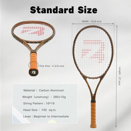 BatZoom Tennis Racket for Beginners & Adults - Lightweight Graphite Racquet with Comfortable Grip | Shock Reduction Technology | Includes Carrying Bag(Color Options) - color: Bronze-Gold