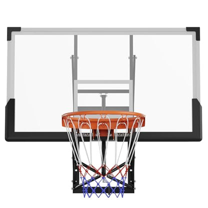 Wall Mounted Basketball Hoop, 48'' Shatterproof Backboard with Rim, Adjustable Height 8-10'' Hand Crank Goal, Indoor & Outdoor with Adjustable Height, Classic Basketball Court, Teens, Adults, Schools