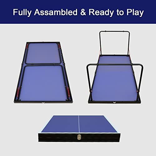 4/6/8/9 ft Professional Table Tennis Table Ping-Pong Tables Set Foldable & Portable Tables with Removable Net 2 Table Tennis Paddles and 3 Balls Easy Assembly - color: Blue, size: 4 Ft