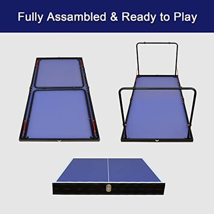 4/6/8/9 ft Professional Table Tennis Table Ping-Pong Tables Set Foldable & Portable Tables with Removable Net 2 Table Tennis Paddles and 3 Balls Easy Assembly - color: Blue, size: 4 Ft