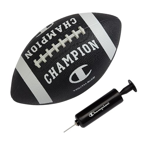 Champion Blitz Football, All-Weather Football, Enhanced Grip, Durable Rubber Cover and Molded Laces, for Outdoor Sports & Training, Includes 6 Ball Pump - color: Black/White, size: Youth