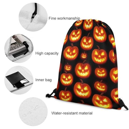 Beam Backpack Drawstring Sack Large Capacity for Soccer Basketball Sports Equipment Travel Men Women, Pumpkin Face Bags - color: Picture (1018)