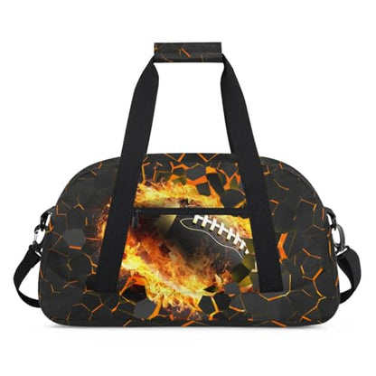 Kids Duffel Bag for Boys - Football Fire Sports Gym Bag Overnight Travel Weekender Bag Lightweight Carry On Sleepovers Bag for School Practice Gymnastics - color: Football