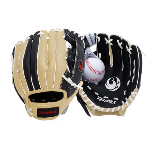 PHINIX Tee Ball Glove with Soft Baseball for Kids Play & Training 8.5"-10" - color: Right Hand Throw-Black/Cream/White, size: 9 "