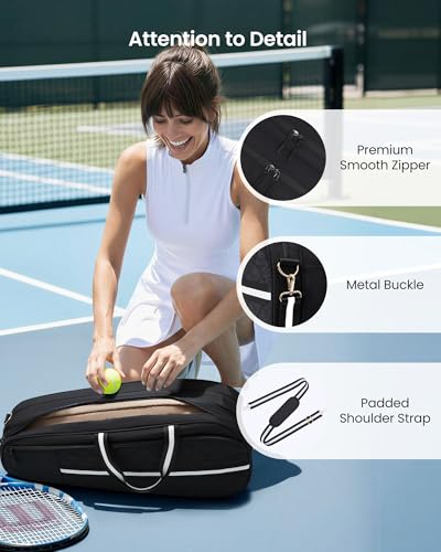 Tennis Bag for Women & Men, 3-6 Rackets Tennis Racket Bag with Shoe Compartment & Insulated Pocket, Water-Resistant Gym Bag, Perfect Tennis Accessories for Court Training & Daily Use - color: Bean Green - Beige