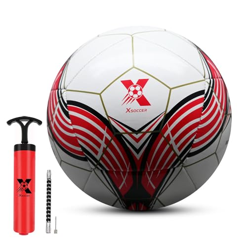 Soccer Ball Size 5, Soft Touch TPU Cover, Durable SR Bladder, Adult Pro Training Ball for Indoor & Outdoor Play, Multi-Color Design (Blue, Red) - color: Red