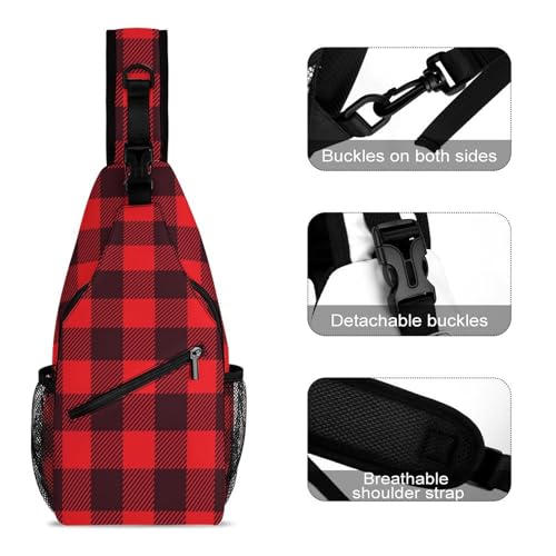 Sling Bag Crossbody Travel Hiking Chest Backpack Shoulder Daypack for Women Men (for Red Black Buffalo Check Plaid Pattern) - color: Style (252)