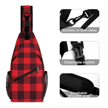 Sling Bag Crossbody Travel Hiking Chest Backpack Shoulder Daypack for Women Men (for Red Black Buffalo Check Plaid Pattern) - color: Style (252)