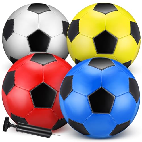 HyDren 4 Pcs Soccer Ball with Pump Official Size 4/5 Deflated Soccer Balls Bulk for Outdoor Indoor Practice Training Sport Gift for Kid Teen Youth Adult Back to School - size: Size 4, style: Modern