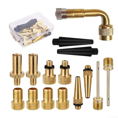 15Pcs Bike Pump Adapter Set Copper SV DV AV Needle Valve Connector Kit For Bicycle Tires Balls With Storage Box