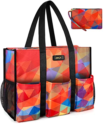 IBFUN Utility Tote Bag with 24 Pockets, Large Teacher Tote for Women with Laptop Compartment, Travel Tote Bag with Zip Top - color: A3-m-color, size: Medium