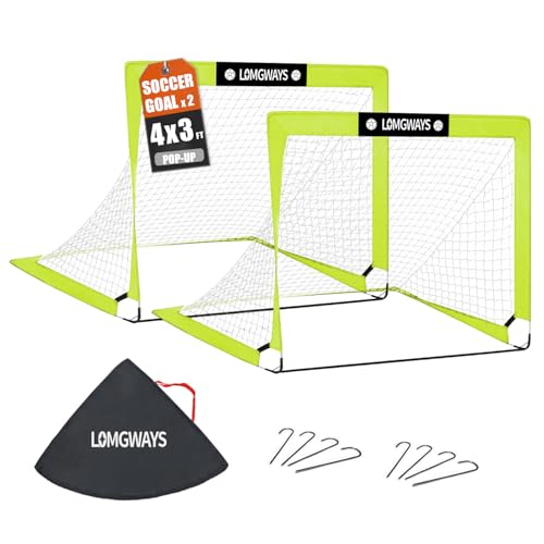 LOMGWAYS Soccer Goal – Foldable Frame Net for Kids + Youth – Indoor + Outdoor Soccer Goal with Carry Bag – Easy Set up – Multiple Sizes for Practice & Games - size: 4x3FT(2 Pack)