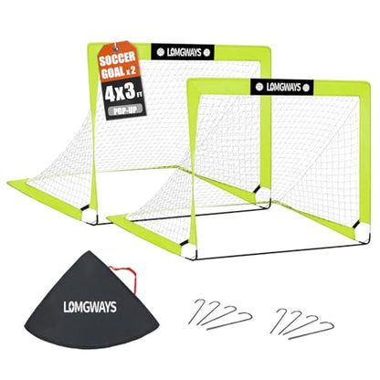 LOMGWAYS Soccer Goal – Foldable Frame Net for Kids + Youth – Indoor + Outdoor Soccer Goal with Carry Bag – Easy Set up – Multiple Sizes for Practice & Games - size: 4x3FT(2 Pack)