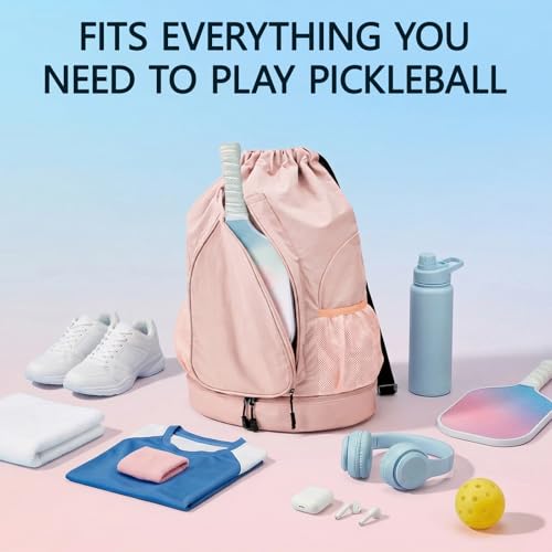 Pickleball Backpack for Women, Fit 2 to 4 Paddles, Pickleball Backpack with Shoe Compartment, Pickle Bag as Gifts for Beginner, Large Capacity Pickle Ball Bag with Paddle Cover Pocket - color: Pink