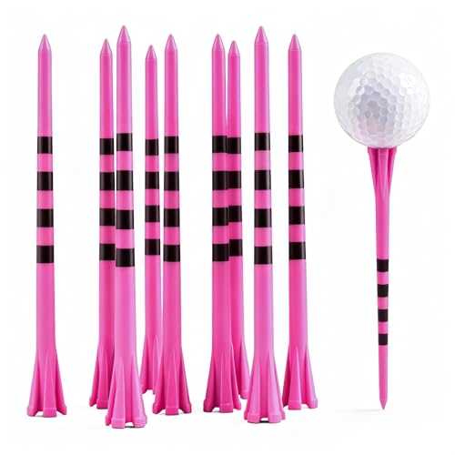 FINGER TEN Extra Long Golf Tees Plastic 4 Inch or 5 Inch Value 50 Pack, Unbreakable & Consistent Height Tees with Reduce Friction, Driving Range Tee Easy to Find in White Pink Green - color: Pink, size: 5 Inch