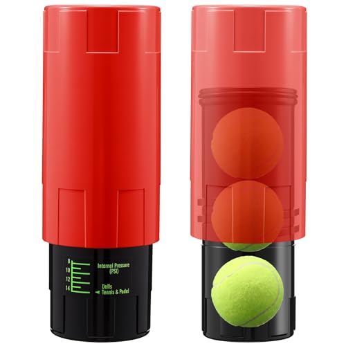 Soulchen Tennis Ball Pressurizer - Tennis Ball Storage Canister Holds 3 Balls Under 14 Psi Pressure, Reusable Stuff for Bounce Retention, Lightweight & Durable - color: Red