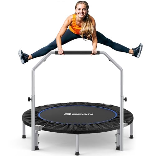 BCAN SP2 40/48" Foldable Mini Trampoline Max Load 330lbs/440lbs, Fitness Rebounder with Adjustable Foam Handle, Exercise Trampoline for Adults Indoor/Garden Workout | FED Fitness - color: Black, size: 48-inch