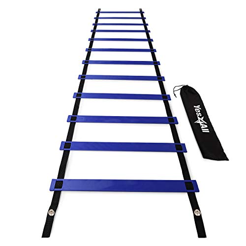 Yes4All Agility Ladder Speed Training Equipment, Adjustable Football Ladder for All Ages with Carry Bag, Durable, Portable, Multiple Colors & Rungs - color: E. 12 rung - Blue