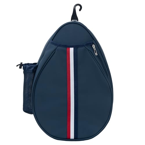 White PU One Shoulder Crossbody Tennis Backpack Girls Tennis Bag Tennis Racket Sling Bag for Women, with Water Bottle Holder - color: Blue
