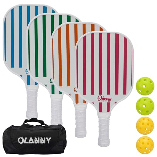 OLANNY Graphite Pickleball Paddles Set- Premium Rackets Fiber Face & Polymer Honeycomb Core Pickleball Set Includes Pickleball Paddles + Pickleball Balls+ Replacement Soft Grip + 1 Bag - color: Multicolored ribbon