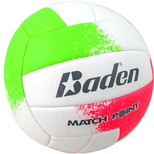 Baden | Match Point | Cushioned Synthetic Leather | Outdoor Recreation Backyard Volleyball + College Camp Ball | Official Size 5 - color: Neon Pink/Green