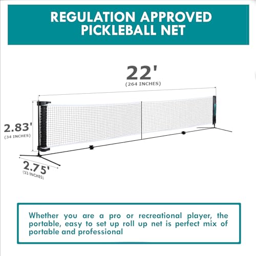 Diadem Premier Rollout Pickleball Net | 22FT Portable Regulation Pickleball Net System | Quick Setup, Lightweight & Durable Net for Indoor & Outdoor Play