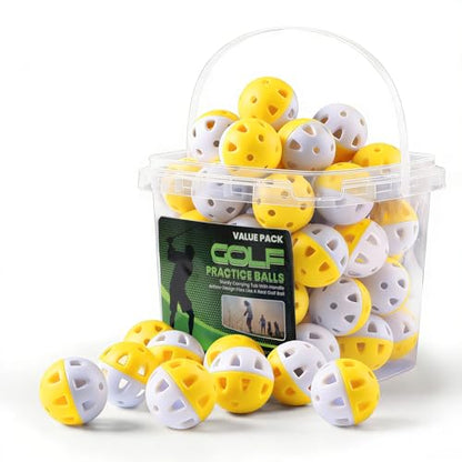 Weighted Practice Golf Balls Plastic Value 50 Pack with Bucket, Limited-Flight & Colorful Training Balls for Indoor Outdoor Backyard Use, Durable Easy-to-Find Balls