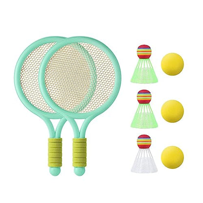 2 Pieces Tennis Rackets Kids Badminton Sets Tennis Racquets Shuttlecocks Portable EVA PVC Material Lightweight Comfortable Grip Suitable for Playgroun - color: Green