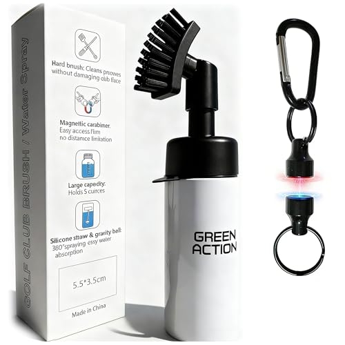 Golf Club Brush with Magnetic Clip & Water Sprayer - 5oz Capacity, Stiff Bristles for Deep Cleaning, Silicone Hose & Gravity Ball for Easy Use on Course - color: White