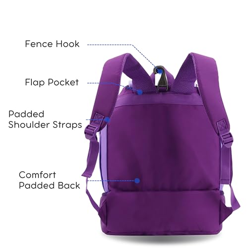 J World Ace 2 Racket Tennis Backpack for Women Men. Badminton Squash Pickleball Bag. Kids Sports Gym Bag w/Shoe Compartment - color: Purple