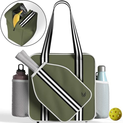 Pickleball Tote Bag - Detachable Cooler & Fence Hooks – Large Sports Bag for Women & Men, Holds Paddles & Balls - color: Khaki