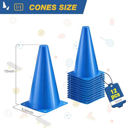 12 Inch Durable Cones,12pcs Versatile Plastic Traffic Cones and Soccer Cones for Sports Training,Agility Drills,Parking Safety,Basketball Training,Football Training. - color: blue