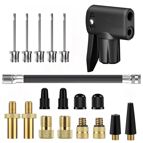 Bicycle Valve Adapter Set, Replacement Pump Head with Dual Valves for All Bicycles Car, Bike Valve Converter, Ball Pump Connection Hose, Ball Pump Needles, Air Pump Adapter for Bicycle Pumps