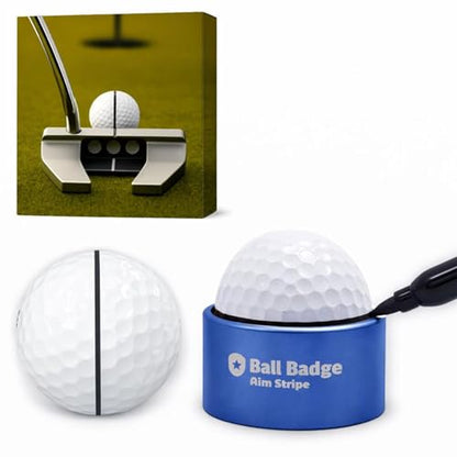 Ball Badge Aim Stripe - 360 Degree Golf Ball Line Marker Kit with Golf Bag Attachment for Perfect Alignment and Precision Putting - color: Blue