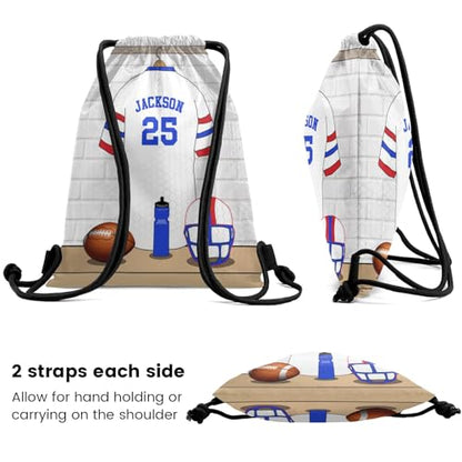 Football Player Name Number White Personalized Drawstring Backpack Sports Gym Bag Christmas Gift Party Goodie String Cinch Bag for Women Men - color: Option 60