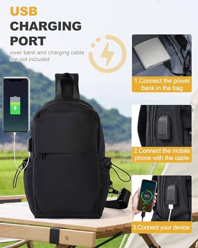 SEAFEW Medium Black Black Sling Bag for Men and Women - Sport Crossbody Backpack for Pickleball, Tennis, Racketball - color: Black-medium