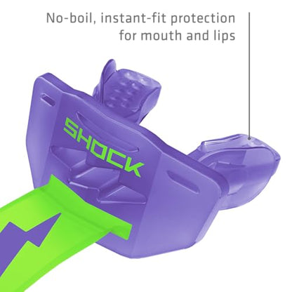 Shock Doctor Bolt Lipguard, Adult Mouth Guard Football with Strap. Mouthguard One Size Fits All - color: Trans Purple/Shock Green