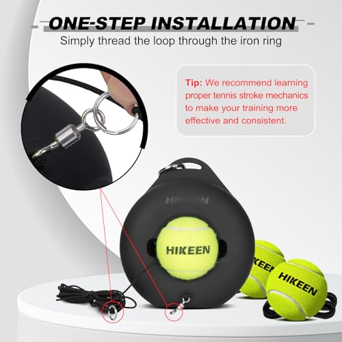 Hikeen Premium Tennis Trainer Rebound with Metal Base,Portable Solo Tennis Trainer Set with 3 Highly Elastic String Balls,Tennis Practice Equipment for Adult Kids an Beginners - style: Black