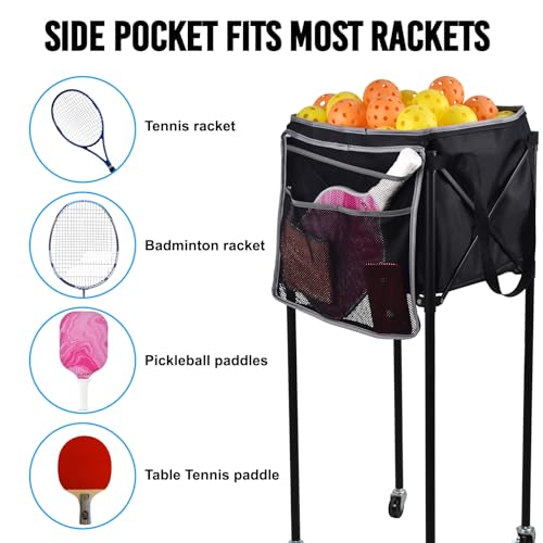 Tennis Balls Hopper Bag, Replacement Storage Bag with Side Pockets, Lightweight Teaching Cart Bag for Pickleball, Baseball Ball, Table Tennis, Frame Not Included