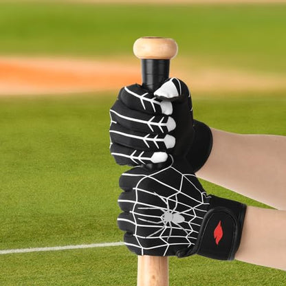 Youth Baseball & Softball Batting Gloves for Kids with Super Grip Fit - color: Spider Black, size: Youth XL(6.5in-7in)