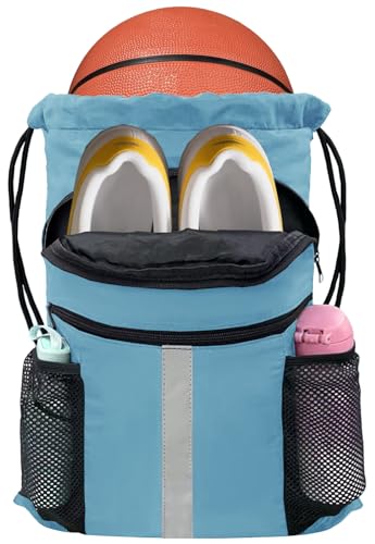 Drawstring Backpack with Shoes Bag Waterproof String Beach Bag for Sports Gym Swim(Blue) - color: Blue