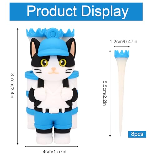 Penitue Caddie Golf Tee Holder, Including 8 Golf Ball Tees Creative Cute Cat Holder Set for Women Men Golfers Attaching to Backpack Shoulder Bag Belt - style: Cat